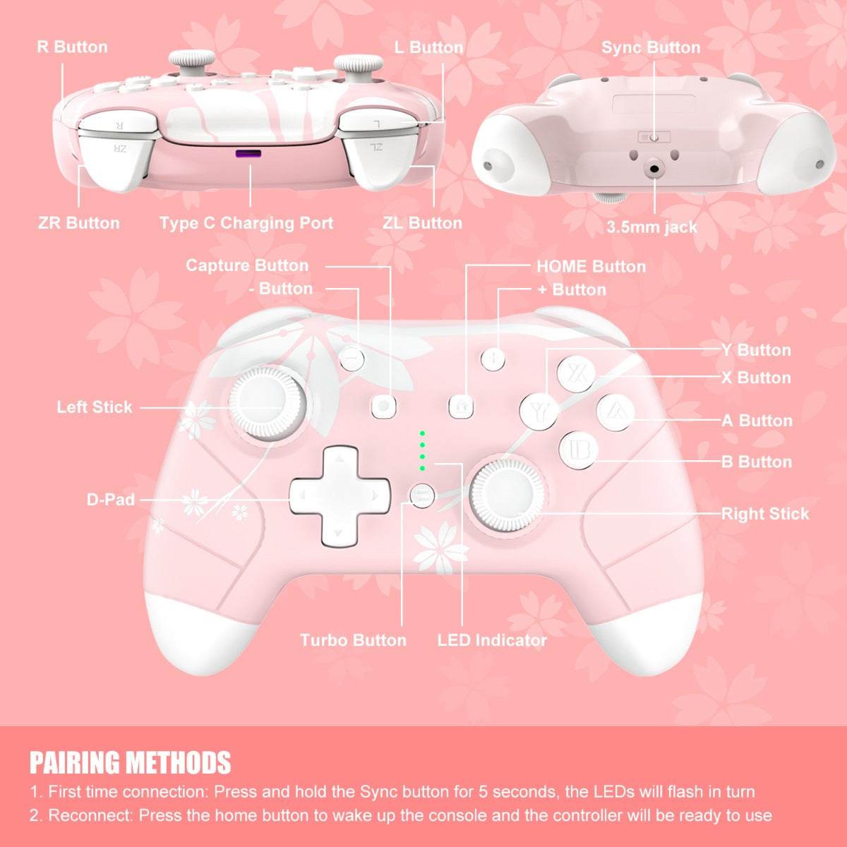 NS Wireless Controller for Nintendo Switch/Lite, Mytrix Wireless Switch Pro Controller with Auto-Fire Turbo, Motion Control, Wake-Up, Headphone Jack, Adjustable Vibration, Sakura Cherry Blossoms Pink NS Wireless Controller for Nintendo Switch/Lite, Mytrix Wireless Switch Pro Controller with Auto-Fire Turbo, Motion Control, Wake-Up, Headphone Jack, Adjustable Vibration, Sakura Cherry Blossoms Pink